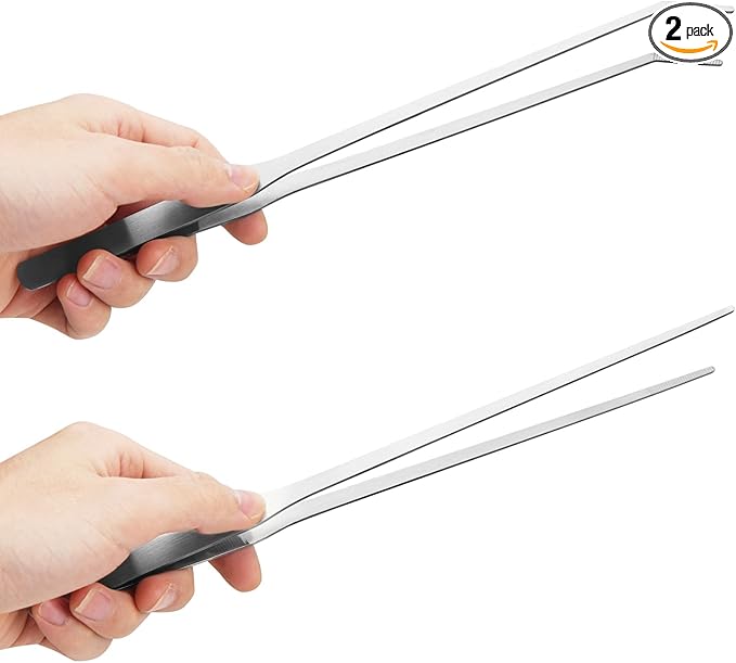 Fri4Free 2PCS Long Aquarium Tweezers - 10.6" Straight and Curved Tweezers, Stainless Steel Reptile Feeding tongs, Terrarium Aquascape Tools Feeder for Lizards, Bearded Dragon Snake Tank Accessories by Fri4Free