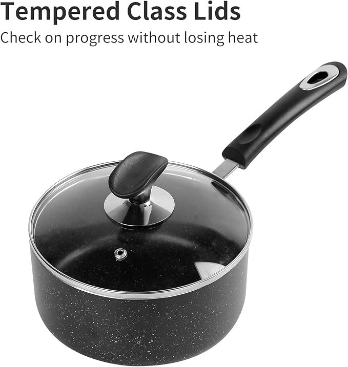 Nonstick Saucepan Set - 2 Quart and 3 Quart,Ultra Non Stick Sauce Pan Small Pot with Glass Lid,Great for Home Kitchen Restaurant,Black - Image 4