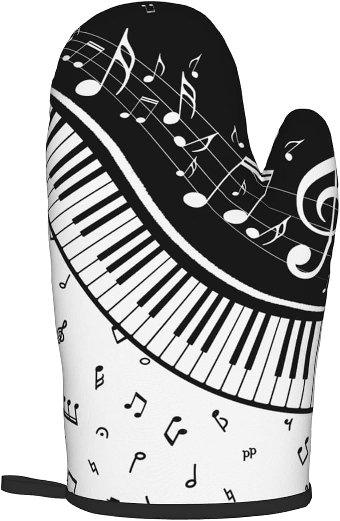 Oven Mitt and Pot Holders Sets - Music Kitchen Mitts Black White Piano Oven Gloves Hot Pads Set of 2 for Cooking BBQ Baking Grilling - Image 8
