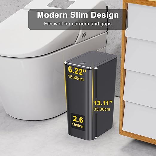 N. NETDOT 3 Pack 10L / 2.6 Gallon Small Trash Can with Lid,Bathroom Garbage Can with Pop-Up Lid,Waste Basket for Bathroom,Kitchen,Bedroom,Powder Room,Office,College (Black-Grey-Off White) - Image 2