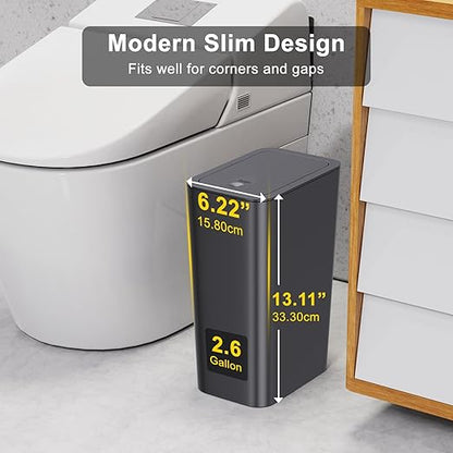 N. NETDOT 3 Pack 10L / 2.6 Gallon Small Trash Can with Lid,Bathroom Garbage Can with Pop-Up Lid,Waste Basket for Bathroom,Kitchen,Bedroom,Powder Room,Office,College (Black-Grey-Off White) - Image 2
