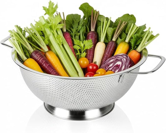 5.5-Quart Kitchen Colander, Stainless Steel Pasta Strainer with Handle and Base for Vegetables, Fruit, Spaghetti
