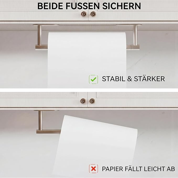 Paper Towel Holder Under Cabinet, Self Adhesive or Wall Mounted SUS304 Stainless Steel Paper Towel Holder for Kitchen, Bathroom, Farmhouse, Barbecue and Laundry (Silver) - Image 5