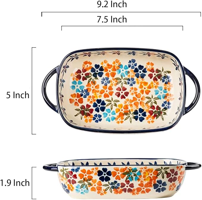 Colorful Cherry Blossom Flowers Vintage Style Ceramic Bakeware Dish Casserole Dish Baking Pan Lasagna Pans with Handles for Oven/Cooking/Kitchen, 1 PCS, 22 oz - Image 2