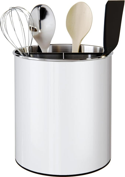 Cooler Kitchen White Rotating Extra Large Stainless Steel Utensil Holder Caddy with Sturdy No-Tip Weighted Base, Removable Divider, and Gripped Insert - Dishwasher Safe Metal Cooking Utensil Holder - Image 7