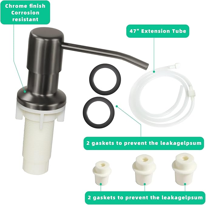 Soap Dispenser for Kitchen Sink, Built in Sink Soap Dispenser, Countertop Soap Dispenser Pump with 47" Extension Tube kit, No Need to Fill Little Bottle Again, Gray - Image 8