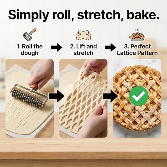 Lattice Pastry Cutter, Professional Lattice Roller for Pie & Beef Wellington, Sharp Multi-Blade Dough Cutter for Even Decorative Crusts, Easy-Clean Baking Gift for Home Bakers - Image 4