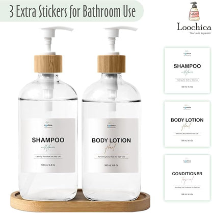 LOOCHICA Clear Glass Soap Dispenser Set with Tray, Transparent Dish and Hand Soap Dispenser Set, Refillable Reusable Apothecary Soap Pump Dispenser Bottles for Bathroom and Kitchen - Image 5