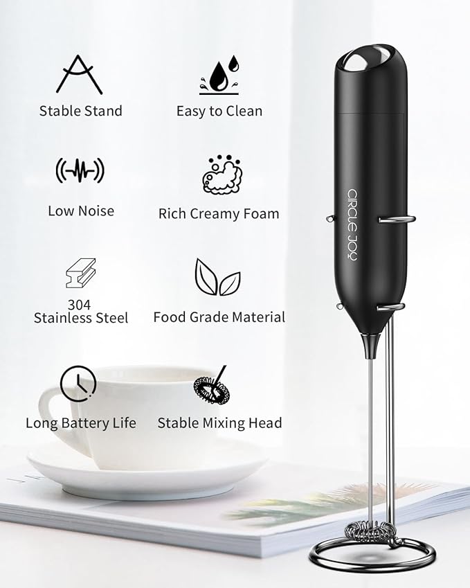 CIRCLE JOY Milk Frother Hanheld with Stand, Electric Coffee Frother, Battery Operated Hand Frother Wand Drink Mixer Mini Foamer for Matcha Lattes Cappuccino, Kitchen Gifts, Black - Image 2