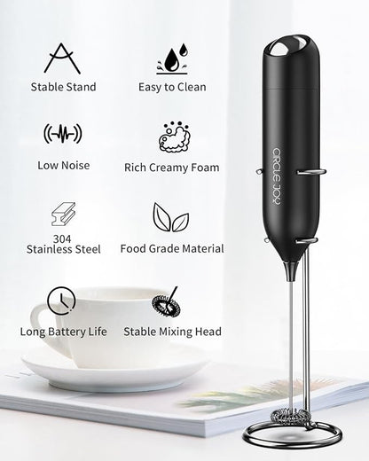 CIRCLE JOY Milk Frother Hanheld with Stand, Electric Coffee Frother, Battery Operated Hand Frother Wand Drink Mixer Mini Foamer for Matcha Lattes Cappuccino, Kitchen Gifts, Black - Image 2