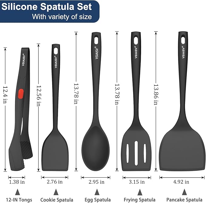 Silicone Spatula Turner, 600°F Heat Resistant Spatulas for Cooking, BPA Free, Flexible Rubber Kitchen Utensils Set Flipper for Eggs, Pancakes, Fish, Burgers, Dishwasher Safe (5 Pack, Black) - Image 9