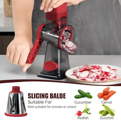 KEOUKE Rotary Cheese Grater Hand Crank Transparent - Shredder Slicer Grinder 3 Stainless Steel Blades, Stable Suction, Labor-Saving Handle, Safe Kitchen Tool for Cheese, Vegetable, Nuts, Chocolate - Image 4