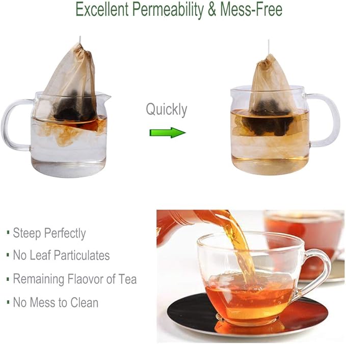 Aksuaple Eco-Fil Disposable Tea Filter Bags for Loose Tea, Wood Pulp Material, Biodegradable and Compostable, Unbleached Empty Tea Infuser Sachets with Drawstring, 100 Pack (3.2inch x 4.0inch) - Image 4