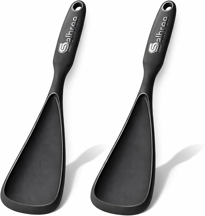 Silicone Spoon Spatula for Cooking - Multifunction Scoop Spatula Spoonula - Heat Resistant Cooking Spoon for Nonstick Cookware - Large Silicone Kitchen Spoon - Seamless Design (Black,2pcs) by salbree
