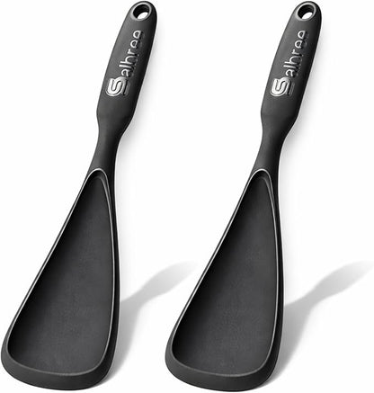 Silicone Spoon Spatula for Cooking - Multifunction Scoop Spatula Spoonula - Heat Resistant Cooking Spoon for Nonstick Cookware - Large Silicone Kitchen Spoon - Seamless Design (Black,2pcs) by salbree