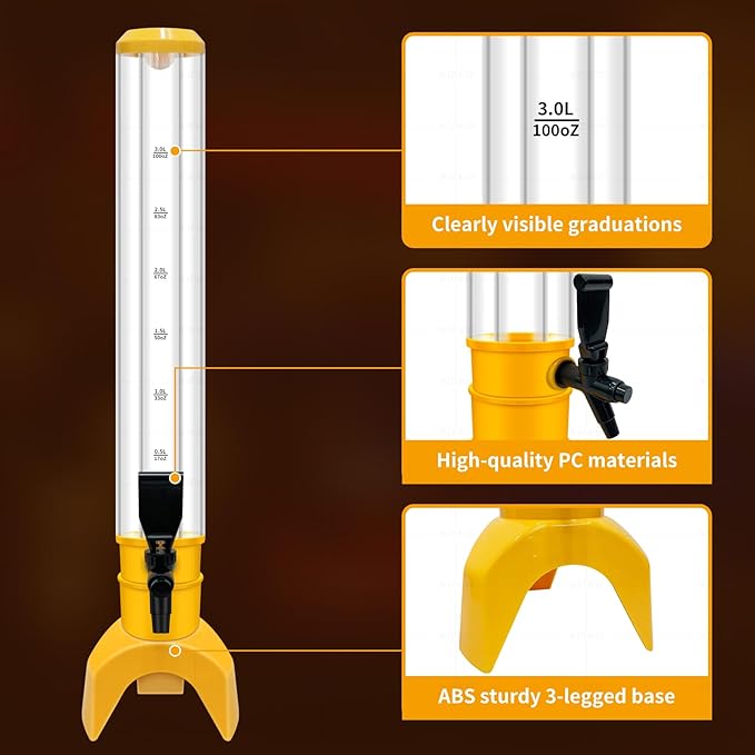 2 Pcs Beer Dispenser, 3L/100 Oz Mimosa Tower with Ice Tube for Bar Party, Tabletop Beer Dispenser for Beer, Liquor, Beverage (Yellow)
