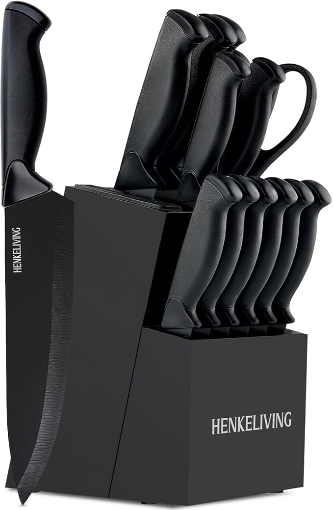 Knife Set, 14-Piece Kitchen Knives Set with Block, Built-in Sharpener, German High Carbon Stainless Steel, Ergonomic Non-Slip Handles, Black by Unknown