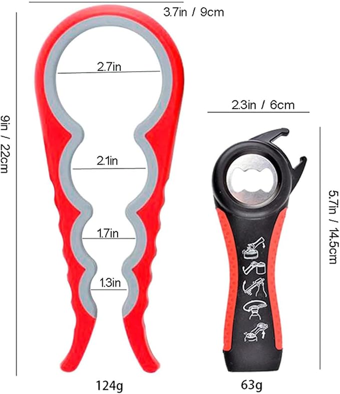 Jar Opener for Seniors with Arthritis,Jar Opener for Weak Hands,5-in-1 Bottle Opener,4-in-1 Can Opener… (Red) - Image 2