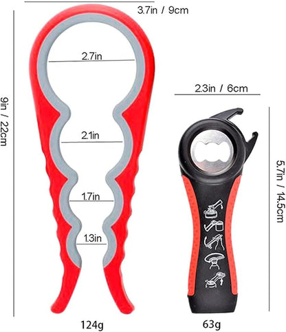 Jar Opener for Seniors with Arthritis,Jar Opener for Weak Hands,5-in-1 Bottle Opener,4-in-1 Can Opener… (Red) - Image 2