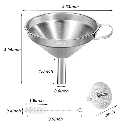 Stainless Steel Kitchen Funnel, 4.3-Inch Food Grade Metal Funnel with Strainer for Filling Bottles, Transferring Liquid, Oil, Juice, Milk - Image 2