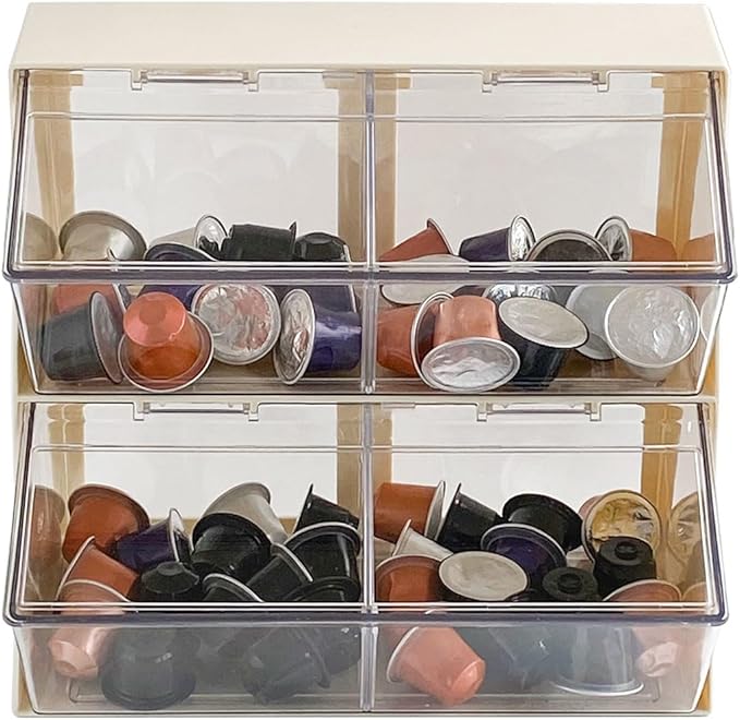 Large Coffee and Tea Organizer with Lid, Plastic Creamer Holder for Coffee Bar, Coffee Accessories Storage Box for K Cups, Coffee Pod, Sugar Bags, Drinking Straw (White) by NINEWEEN