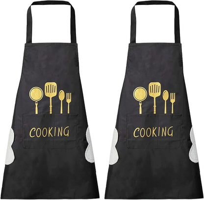DILLMAN Women Kitchen Apron with Hand Wipe Pockets，Big Pocket,Hand-wiping, Waterproof for Cooking Baking