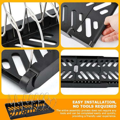Expandable Pot and Pan Organizer Rack for Kitchen Cabinet or Under Sink,with 10 Adjustable Compartment 13"-23" Adjustable Length for Lids Bakeware Frying Rack and Cookware(COLOR:Black)