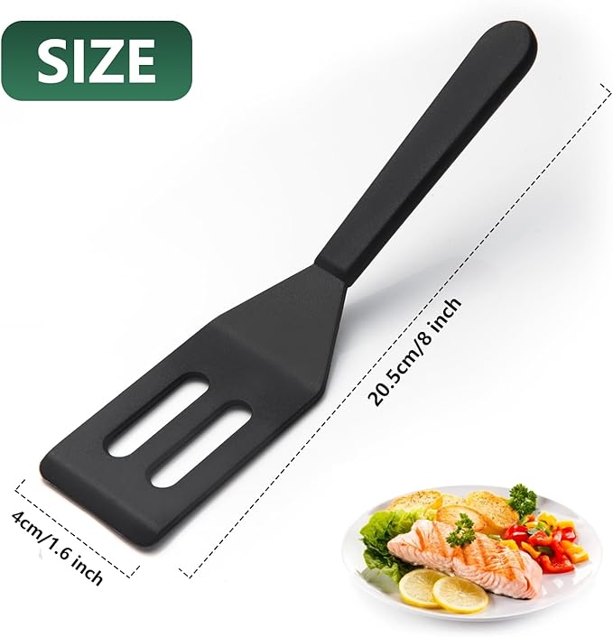 【2 Pack】Kunovo Small Spatula for Nonstick Cookware Mini Spatulas for kitchen Use,Heat-Resistant Silicone Thin Spatula Cooking Baking (Black-2)