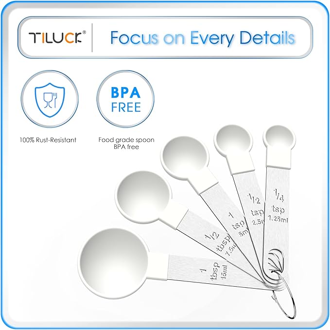 TILUCK Measuring Cups & Spoons Set, Stackable Cups and Spoons, Nesting Measure Cups with Stainless Steel Handle, Kitchen Gadgets for Cooking & Baking（white） - Image 5