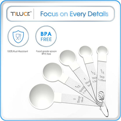 TILUCK Measuring Cups & Spoons Set, Stackable Cups and Spoons, Nesting Measure Cups with Stainless Steel Handle, Kitchen Gadgets for Cooking & Baking（white） - Image 5