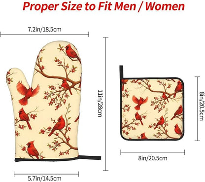 Red Cardinal Oven Mitts and Pot Holders Sets of 3, Non-Slip Christmas Heat Resistant Kitchen Gloves Hot Pad, Cardinal Gifts for Women, Rustic Christmas Kitchen Decor, Baking Cooking Grilling Gifts - Image 9