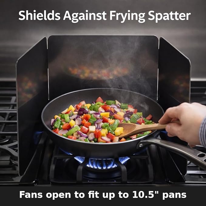 HIC Kitchen 3-Sided Splatter Guard, Non-Stick Carbon Steel, Heat Safe, Set of 2, Folds Flat For Storage, Fits Up To 10.5-Inch Pans And Bowls - Image 2