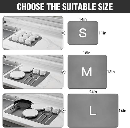 Dish Drying Mat for Kitchen Counter Super Absorbent Drainer Mats with Non-slip Rubber Backed Hide Stain Heat Resistant Easy to Clean Dish Rack Mat (Gray, S-14"x11") - Image 6