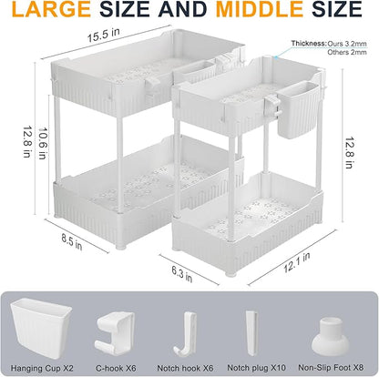 Sevenblue 2 Pack Under Sink Organizer, Under Bathroom Cabinet Organizer with Hooks Hanging Cup, Multi-Purpose Storage Shelf for Kitchen Bathroom (White, 12.8 Inch) - Image 5