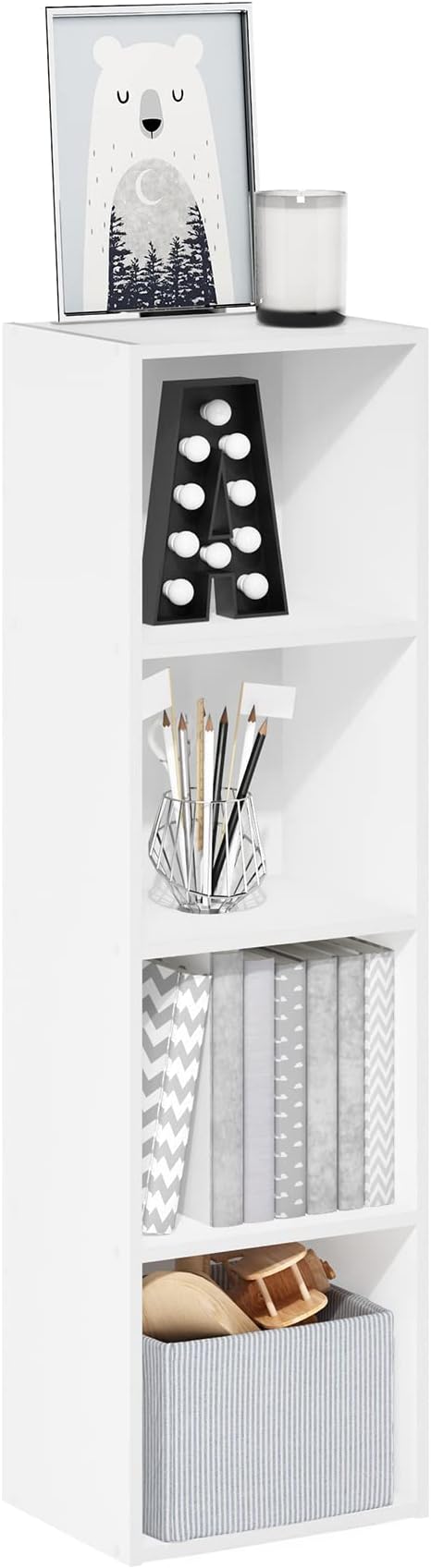 Furinno PASIR Book Shelf, 4-Tier Modern Bookshelf, Open Shelves Bookcase 9 x 12 x 42, Easy Assembly, for Living Room, Bedroom, Home Office, White by Furinno-FitsYourSpaceFitsYourBudget