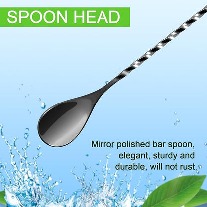 BRIOUT 2 Pcs Bar Spoon, 12 Inches Long Handle Drink Stirrer, Stainless Steel Bar Cocktail Mixing Spoons with Double Ended Design for Stirring, Black - Image 3