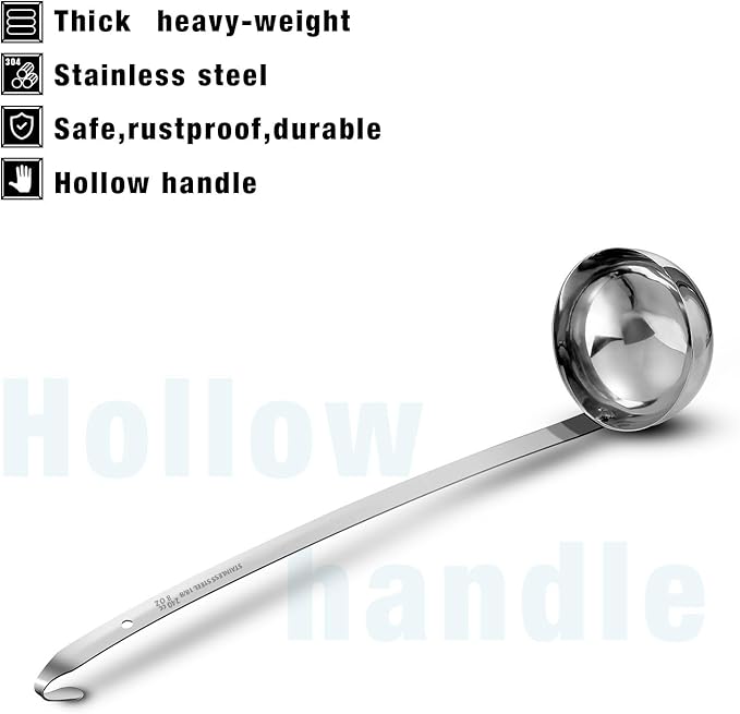 meekoo 3 Pieces Stainless Steel Ladle Soup Handle Ladle with Pouring Rim for Kitchen Cooking Soup Sauce (8 oz) - Image 4