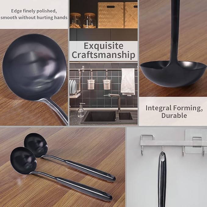 Newness Soup Ladle, [Rustproof, Heat Resistance, Integral Forming] Durable 304 Stainless Steel Soup Spoon with Vacuum Ergonomic Round Handle, Cooking Spoon for Kitchen, 13.7 Inches, Black - Image 5