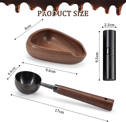 3pcs Coffee Bean Dosing Cup Set with Gift Box, Dosing Walnut Wood Cups Stainless Steel Spoon Portable Spray Bottle Static Reduction Precise Measuring for Espresso Tea Coffee Bar Accessories Kit - Image 3