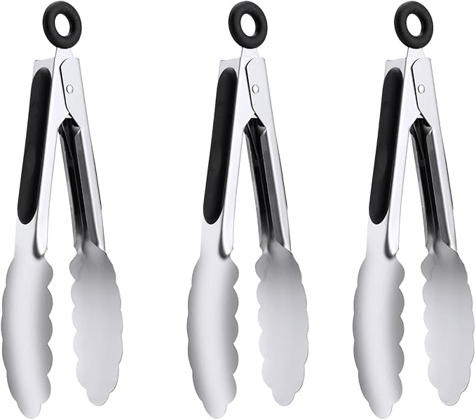 7" Small Kitchen Tongs Set of 3, Stainless Steel Ice Tongs Food Tongs, Mini Serving Tongs for Appetizers, Salad, Buffet (7", 3PCS) by DAILYKISN