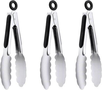 7" Small Kitchen Tongs Set of 3, Stainless Steel Ice Tongs Food Tongs, Mini Serving Tongs for Appetizers, Salad, Buffet (7", 3PCS) by DAILYKISN