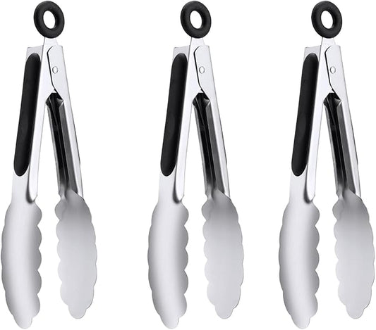 7" Small Kitchen Tongs Set of 3, Stainless Steel Ice Tongs Food Tongs, Mini Serving Tongs for Appetizers, Salad, Buffet (7", 3PCS) by DAILYKISN