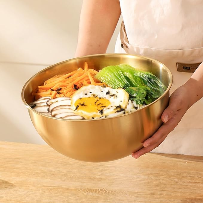 Stainless Steel Salad Bowls Set of 2 Mixing Bowls with Measurement Markings, Snacks Bowls, 3.17 Quart Gold Serving Bowls for Mixing, Cooking, Baking, Prepping and Home Kitchen Food Storage