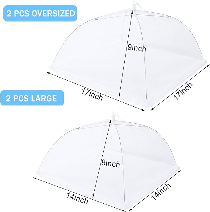 JULBEAR 4 Pcs Mesh Food Cover Tent Large and Tall Umbrella Food Screen Covers for Outside Pop-up Mesh Reusable Food Nets for Parties Picnics Outdoor BBQs Collapsible (2 Pcs 17"x17", 2 Pcs 14"x14") - Image 2