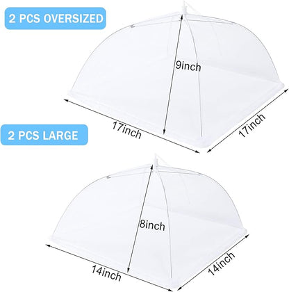 JULBEAR 4 Pcs Mesh Food Cover Tent Large and Tall Umbrella Food Screen Covers for Outside Pop-up Mesh Reusable Food Nets for Parties Picnics Outdoor BBQs Collapsible (2 Pcs 17"x17", 2 Pcs 14"x14") - Image 2