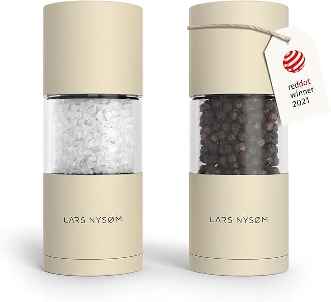 LARS NYSØM Salt and Pepper Grinder Set, Manual Salt and Pepper Mills with Adjustable Ceramic Grinder, Design Spice Shaker Set (Almond Beige) by LN