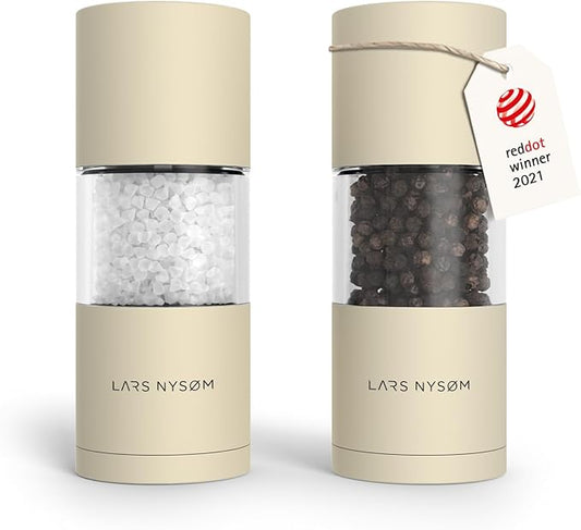 LARS NYSØM Salt and Pepper Grinder Set, Manual Salt and Pepper Mills with Adjustable Ceramic Grinder, Design Spice Shaker Set (Almond Beige) by LN
