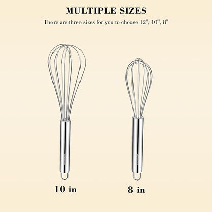 NileHome Whisk, Stainless Steel Wisk Set 8" 10" Kitchen Whisk Wisking Tool Kitchen Wisk Wire Whisks for Cooking, Whisking, Blending, Beating, Stirring-… - Image 2