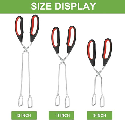 Boao 3 Pack Stainless Steel Scissor Cooking Tongs Kitchen Wire Metal Tongs for Cooking 9-inch 11-inch and 12-inch Heat Resistant Small Scissor tong for BBQ Grilling Tool with Silicone Handle - Image 3