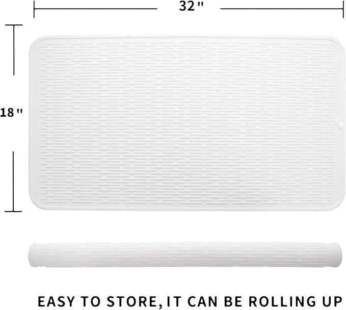 MicoYang Silicone Dish Drying Mat for Multiple Usage,Easy clean,Eco-friendly,Heat-resistant Silicone Mat for Kitchen Counter or Sink,Refrigerator or Drawer Liner White 4XL 32 inches x 18 inches - Image 2